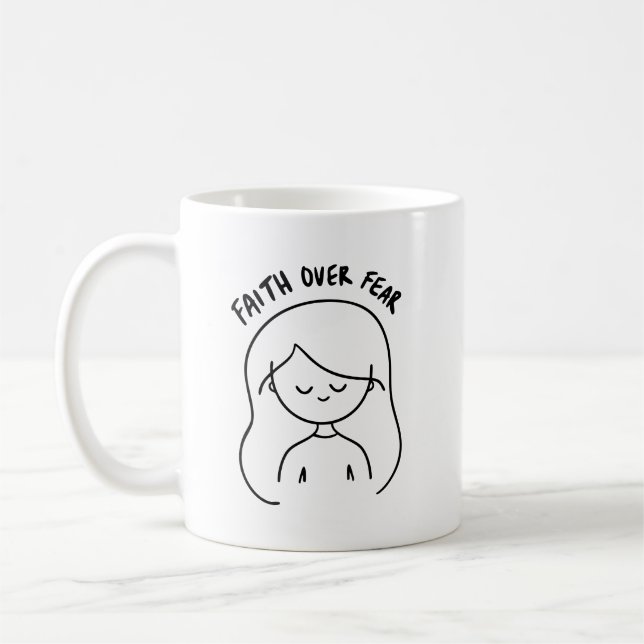 Taza De Café Fe sobre Miedo - Mensaje Inspirador y Positivo (Izquierda)