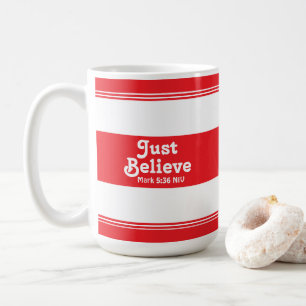 Taza De Café Fe Solo Cree Rojo y Blanco Rayado Navidad