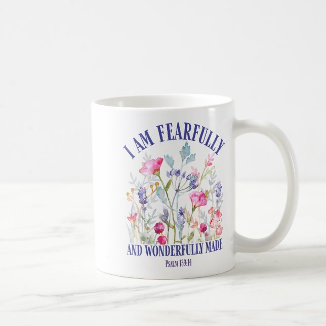 Taza De Café Fearfully And Wonderfully Made Floral Christian Bi (Derecha)