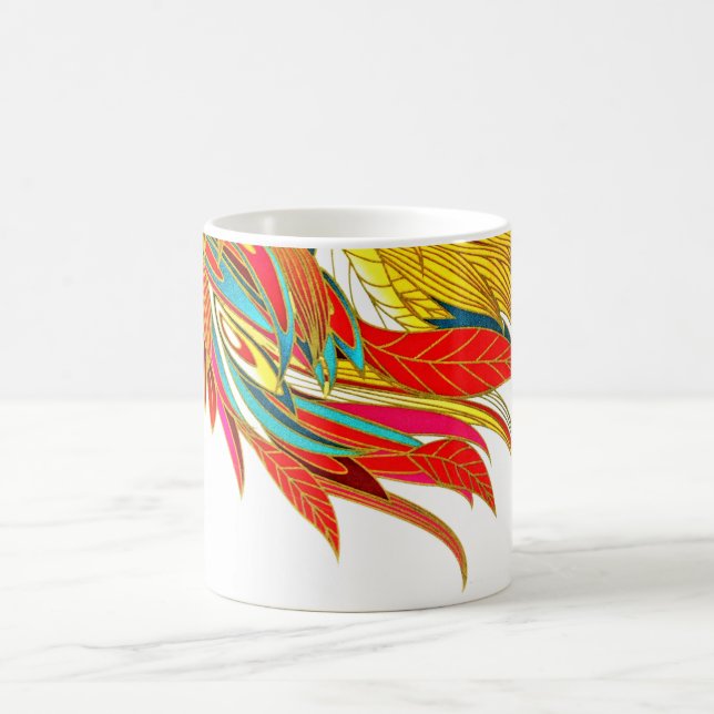 Taza De Café Feather elegante arte abstracto naranja oro verde  (Centro)
