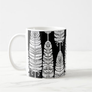 Taza De Café Feathers boho: patrón blanco y negro