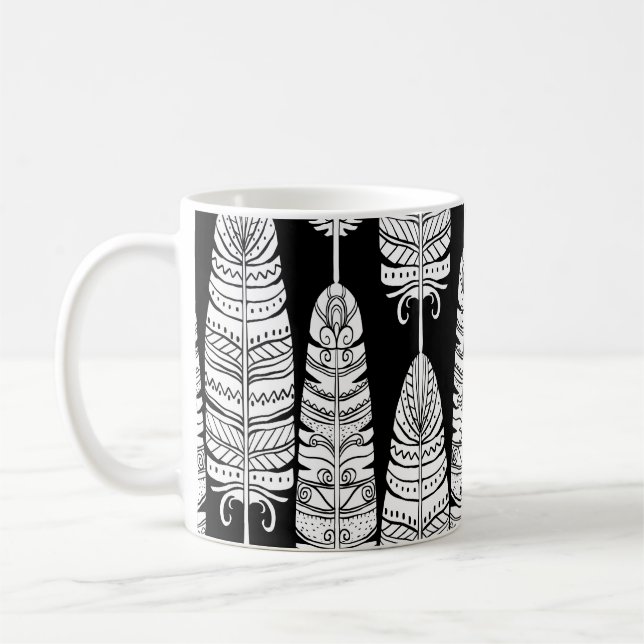 Taza De Café Feathers boho: patrón blanco y negro (Izquierda)