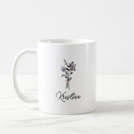 Taza De Café Febrero Nacimiento Flor y Elegante Script Nombre