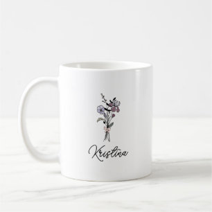 Taza De Café Febrero Nacimiento Flor y Elegante Script Nombre