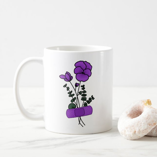 Taza De Café Febrero Violet Flower Bandaid (Con donut)