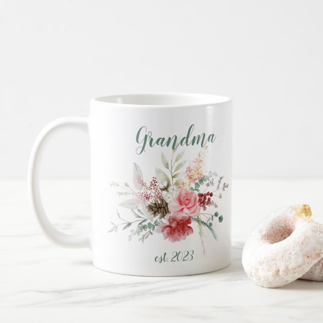 Taza De Café Fecha de la abuela del personalizable - Primera ab (Con donut)