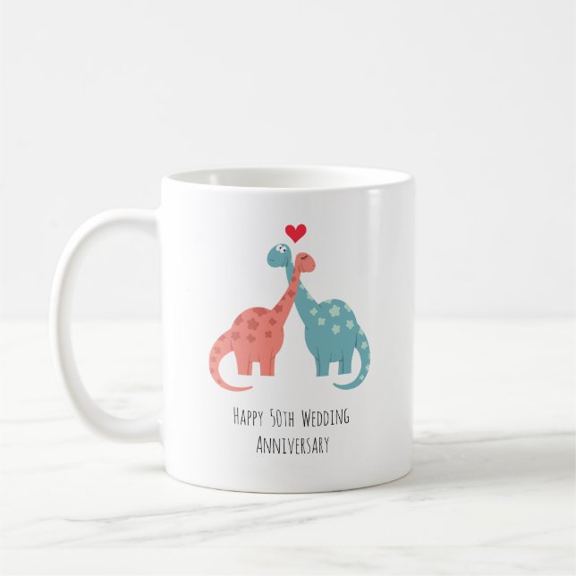 Taza De Café Felices 50 años de Boda Dinosaurios (Izquierda)