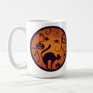 Taza De Café Felices arañas y murciélagos de gatos negros en la