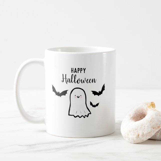 Taza De Café Felices Bats de Halloween (Con donut)