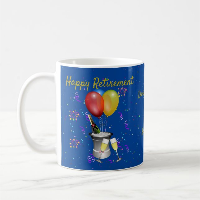 Taza De Café Felices celebraciones de jubilación azul (Izquierda)