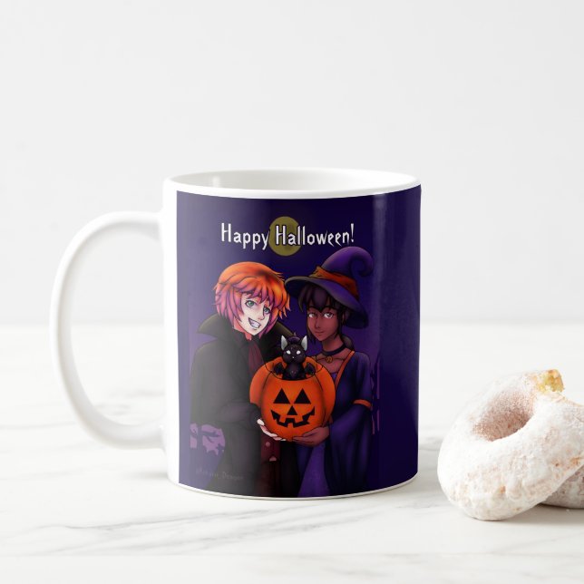 Taza De Café Felices disfraces de Halloween (Con donut)
