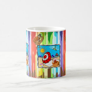 Taza De Café Felices fiestas de Acción de Gracias en la playa