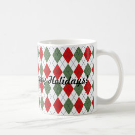Taza De Café Felices Fiestas de Cuadrillé de Argyle Rojo Verde