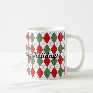 Taza De Café Felices Fiestas de Cuadrillé de Argyle Rojo Verde