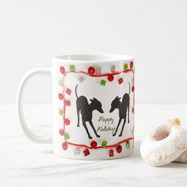 Taza De Café Felices Fiestas de Greyhound Italiano (Con donut)