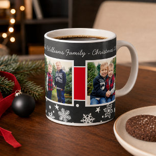 Taza De Café Felices Fiestas Foto de Copo de Nieve en Pizarra