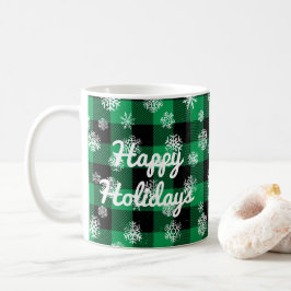 Taza De Café Felices fiestas l Snowflakes Green Buffalo Plantad