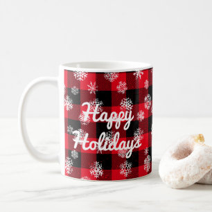 Taza De Café Felices fiestas l Snowflakes Red Buffalo Plantado