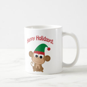 Taza De Café ¡Felices Fiestas! Mono Elfo de Navidad