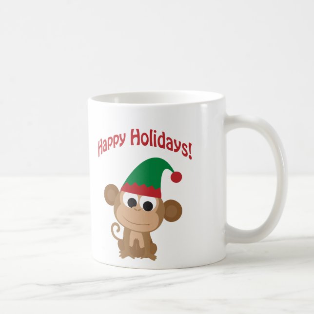 Taza De Café ¡Felices Fiestas! Mono Elfo de Navidad (Derecha)