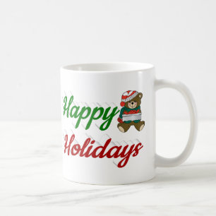 Taza De Café Felices fiestas Teddy Bear Navidades mitad guión