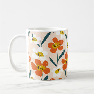 Taza De Café Felices flores pintadas en seco sin fisuras Vintag