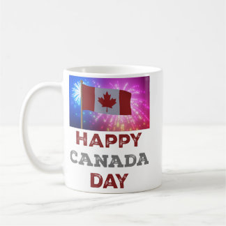 Taza De Café Felices fuegos artificiales del Día de Canadá