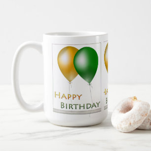 Taza De Café Felices globos de cumpleaños verdes y dorados