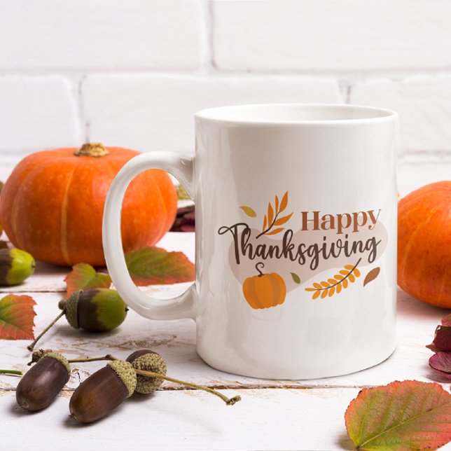 Taza De Café Felices hojas de la calabaza de Acción de Gracias (Happy thanksgiving mug)