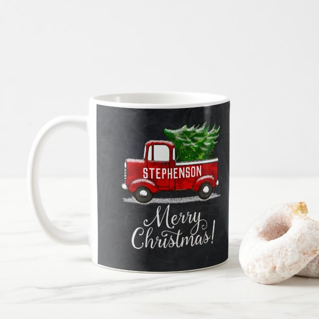 Taza De Café Felices Navidad personalizadas del árbol rojo de (Con donut)