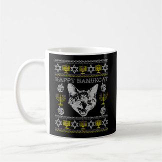 Taza De Café Felices Navidades del gato judío Hanukcat Hannukah