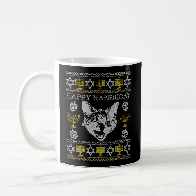 Taza De Café Felices Navidades del gato judío Hanukcat Hannukah (Izquierda)