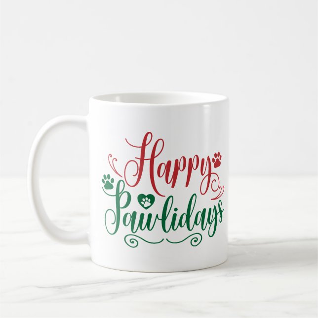 Taza De Café Felices Pawlidays Navidades divertidos (Izquierda)