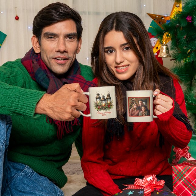 Taza De Café Felices vacaciones Linternas de Invierno Foto Pers (Subido por el creador)