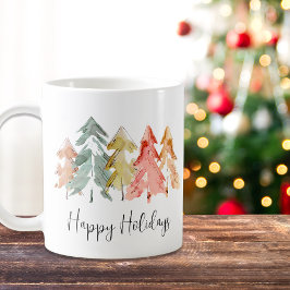 Taza De Café Felices vacaciones Navidades de acuarelas de pino-