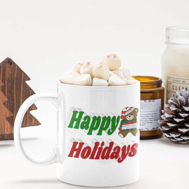 Taza De Café Felices vacaciones Navidades del oso mitad tipogra (Subido por el creador)