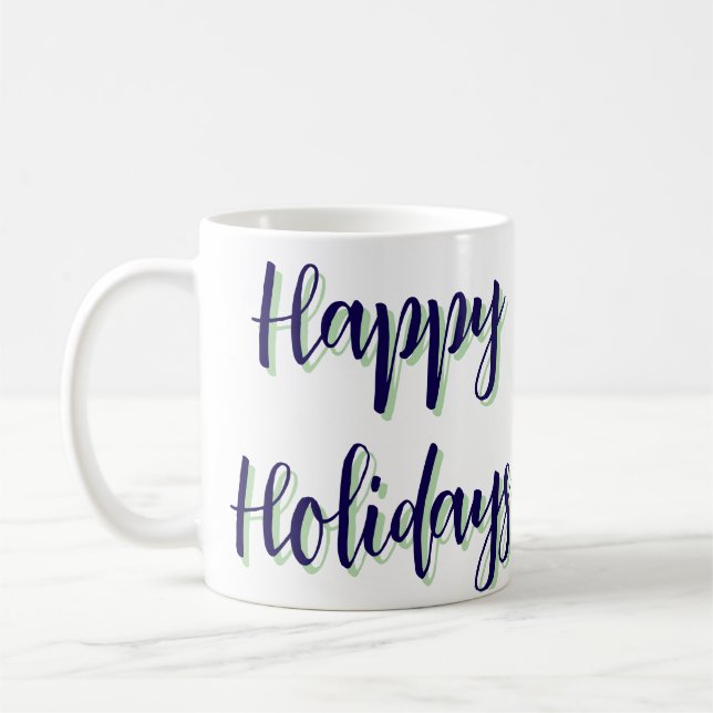 Taza De Café Felices vacaciones Navidades verdes azules y moder (Izquierda)