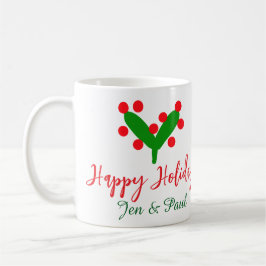 Taza De Café Felices vacaciones verde pareja roja nombre hoja v