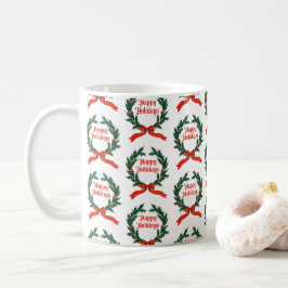 Taza De Café Felices vacaciones Vintage Holly Navidades Wreath