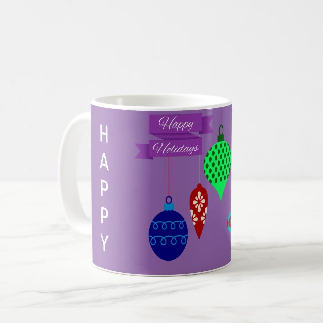 Taza De Café Felices vacaciones y ornamentos colgantes Banner m (Anverso izquierdo)