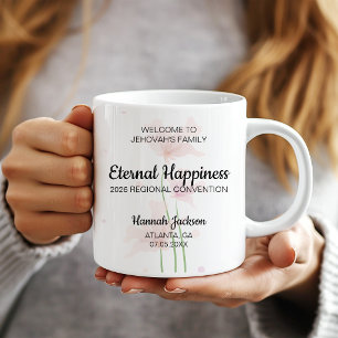 Taza De Café Felicidad Eterna Bautismo JW con Flores Rosas