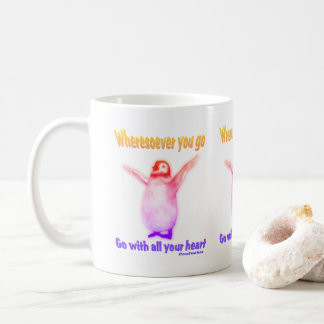 Taza De Café Felicidad Inspiradora pingüino Cita de Confucio