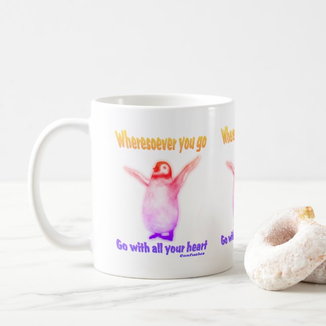 Taza De Café Felicidad Inspiradora pingüino Cita de Confucio (Con donut)