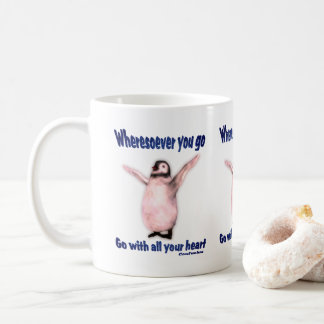 Taza De Café Felicidad Inspiradora pingüino Cita de Confucio