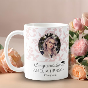 Taza De Café Felicidades Foto de graduación Pink Rococo 