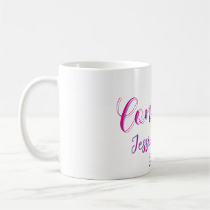 Taza De Café Felicidades graduado rosa púrpura nombre año 20XX 