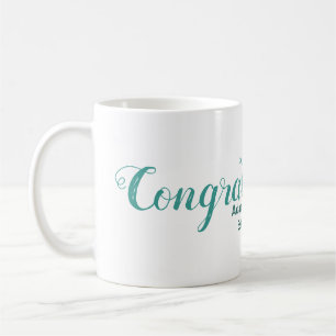 Taza De Café Felicidades pareja de boda azul verde nombre año a