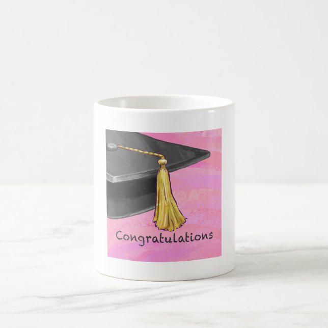Taza De Café Felicitaciones Graduado Negro y Rosa (Centro)