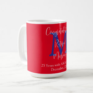 Taza De Café Felicitaciones por jubilación, monograma, nombre r