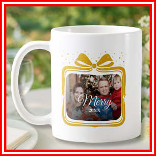 Taza De Café Feliciz Navidad Elegante Arco Regalo Foto Collage